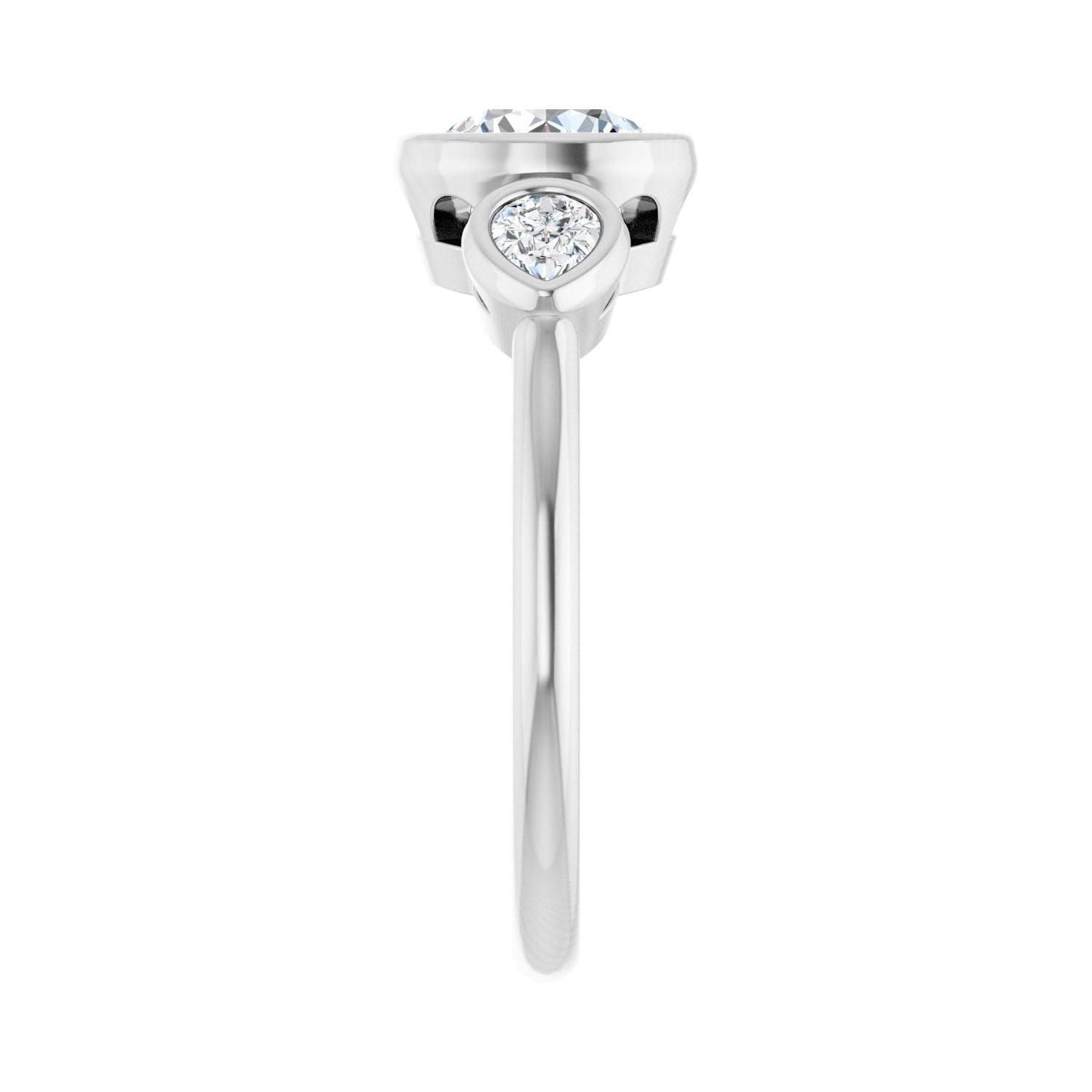 Round Bezel-Set Three-Stone Engagement Ring | Metal Type=14K White Gold | Center Stone Size=1 CT | Image 4