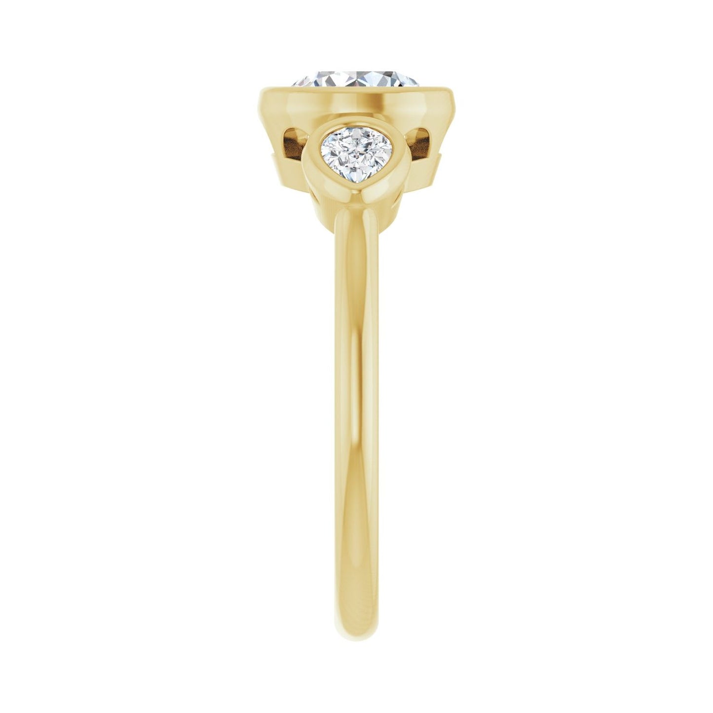 Round Bezel-Set Three-Stone Engagement Ring | Metal Type=14K Yellow Gold | Center Stone Size=1 CT | Image 4