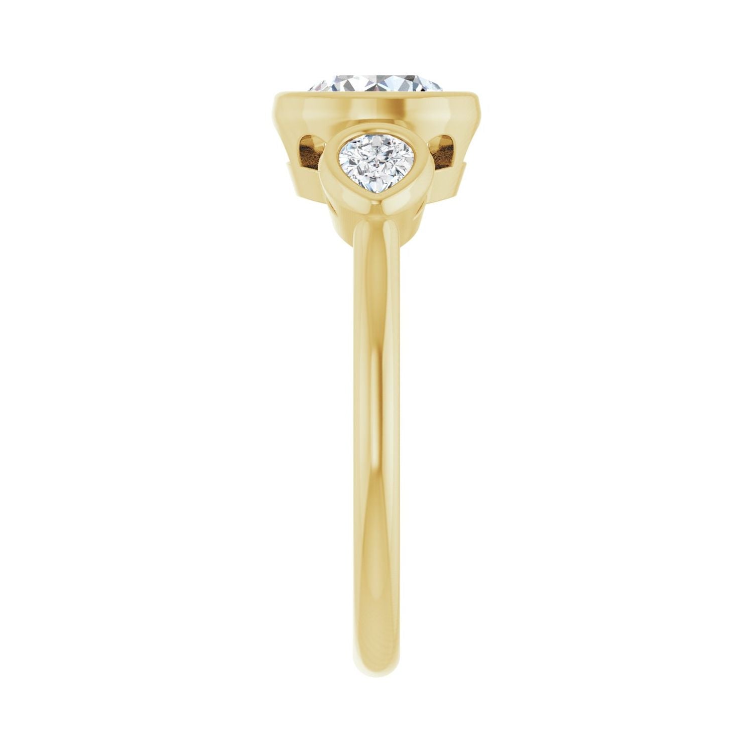 Round Bezel-Set Three-Stone Engagement Ring | Metal Type=14K Yellow Gold | Center Stone Size=1 CT | Image 4