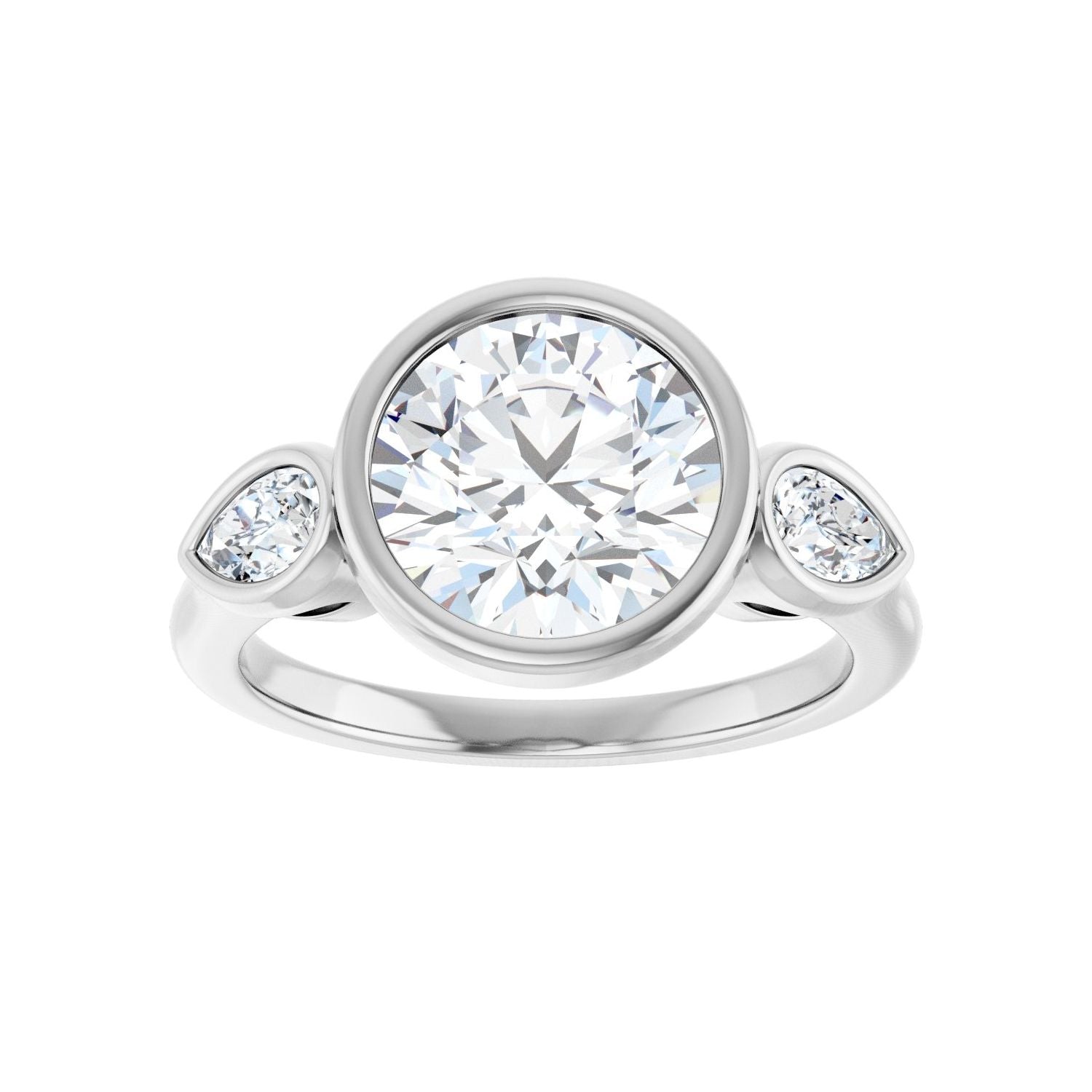 Round Bezel-Set Three-Stone Engagement Ring | Metal Type=14K White Gold | Center Stone Size=2.5 CT | Image 3