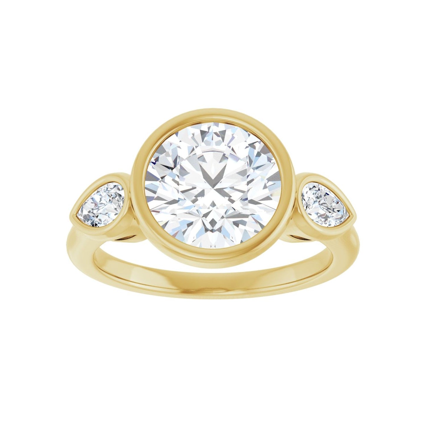 Round Bezel-Set Three-Stone Engagement Ring | Metal Type=14K Yellow Gold | Center Stone Size=2.5 CT | Image 3