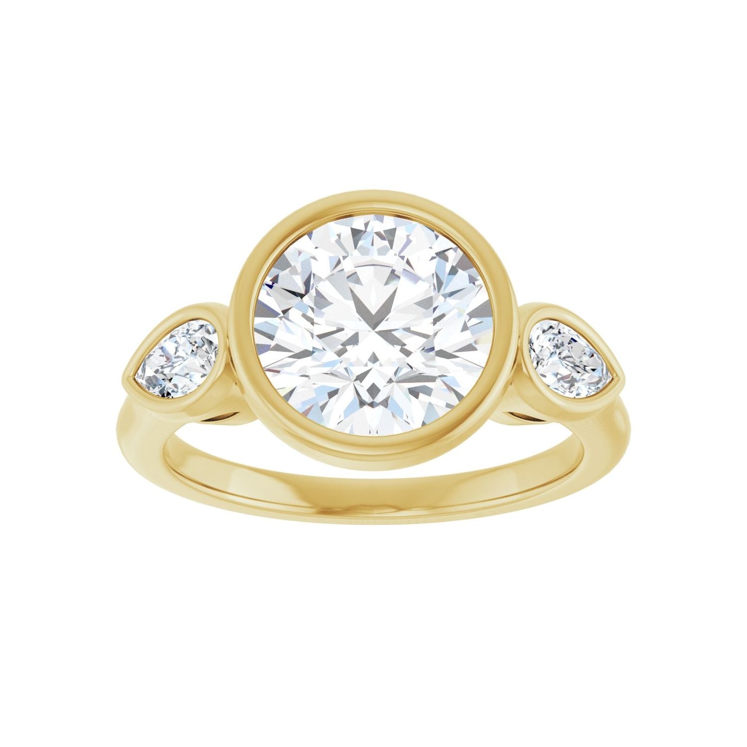 Round Bezel-Set Three-Stone Engagement Ring | Metal Type=14K Yellow Gold | Center Stone Size=2.5 CT | Image 3