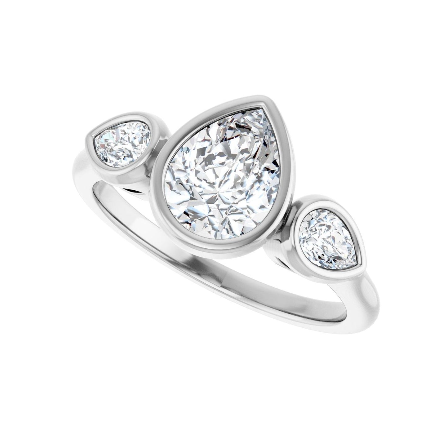Pear Bezel-Set Three-Stone Engagement Ring | Metal Type=14K White Gold | Center Stone Size=1.5 CT | Image 5