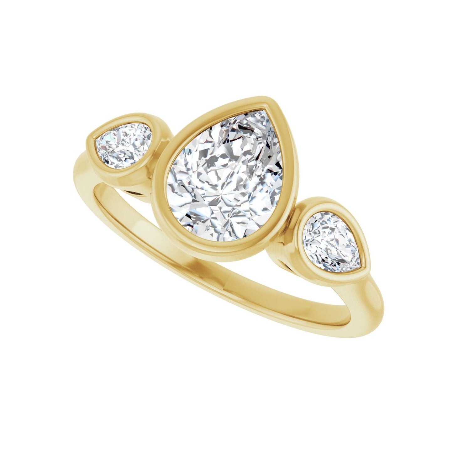 Pear Bezel-Set Three-Stone Engagement Ring | Metal Type=14K Yellow Gold | Center Stone Size=1.5 CT | Image 5