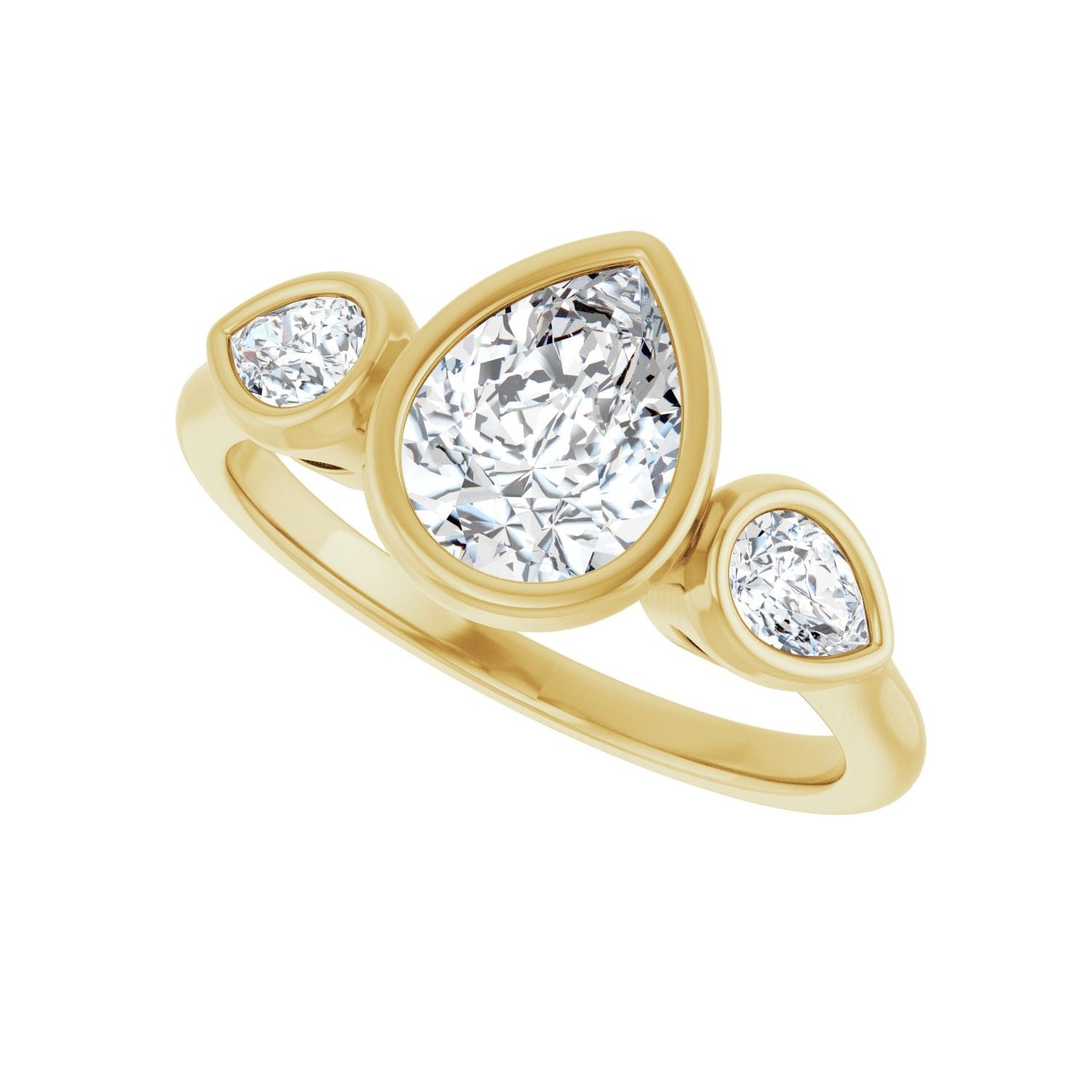 Pear Bezel-Set Three-Stone Engagement Ring | Metal Type=14K Yellow Gold | Center Stone Size=1.5 CT | Image 5