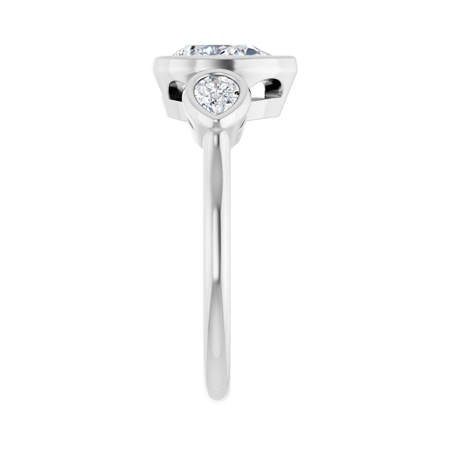 Pear Bezel-Set Three-Stone Engagement Ring | Metal Type=14K White Gold | Center Stone Size=1.5 CT | Image 4
