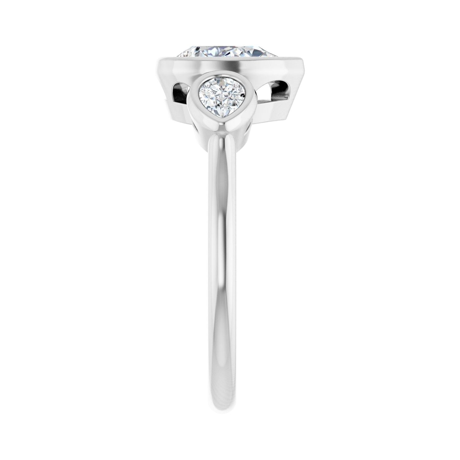 Pear Bezel-Set Three-Stone Engagement Ring | Metal Type=14K White Gold | Center Stone Size=1.5 CT | Image 4
