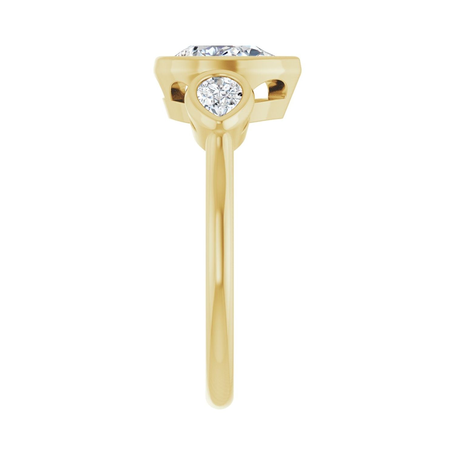 Pear Bezel-Set Three-Stone Engagement Ring | Metal Type=14K Yellow Gold | Center Stone Size=1.5 CT | Image 4