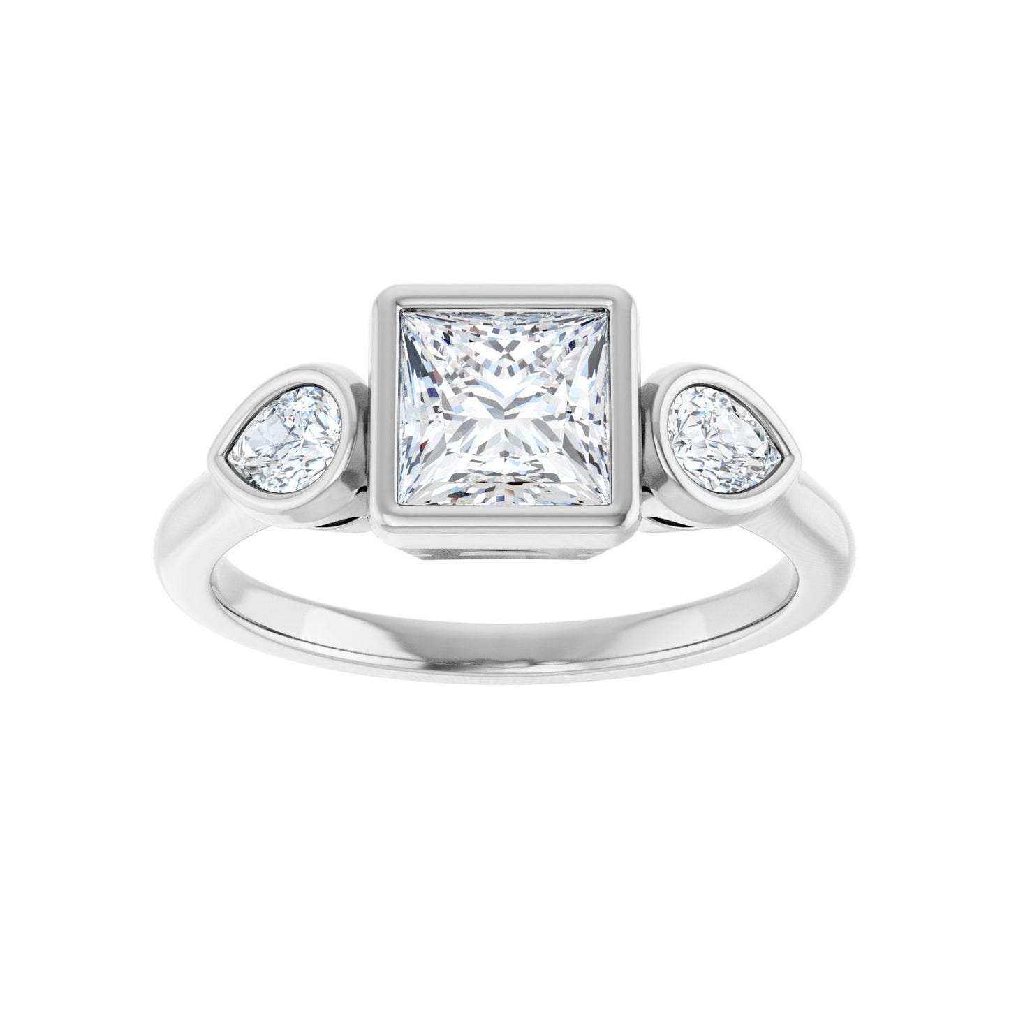 Square Bezel-Set Three-Stone Engagement Ring | Metal Type=14K White Gold | Center Stone Size=1 CT | Image 3