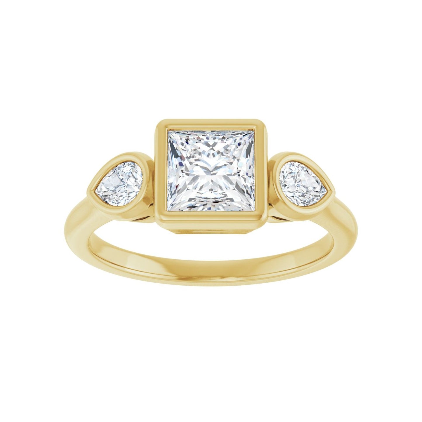 Square Bezel-Set Three-Stone Engagement Ring | Metal Type=14K Yellow Gold | Center Stone Size=1 CT | Image 3