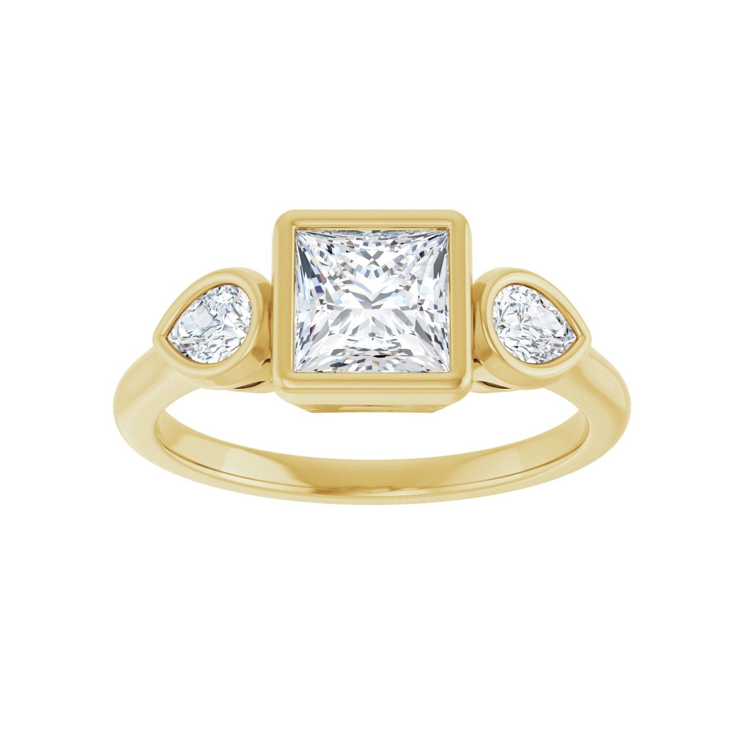 Square Bezel-Set Three-Stone Engagement Ring | Metal Type=14K Yellow Gold | Center Stone Size=1 CT | Image 3