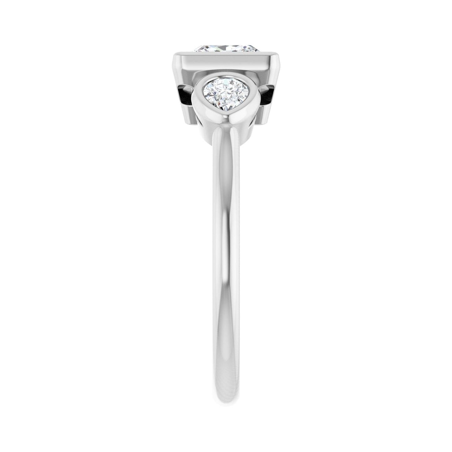 Square Bezel-Set Three-Stone Engagement Ring | Metal Type=14K White Gold | Center Stone Size=1 CT | Image 4
