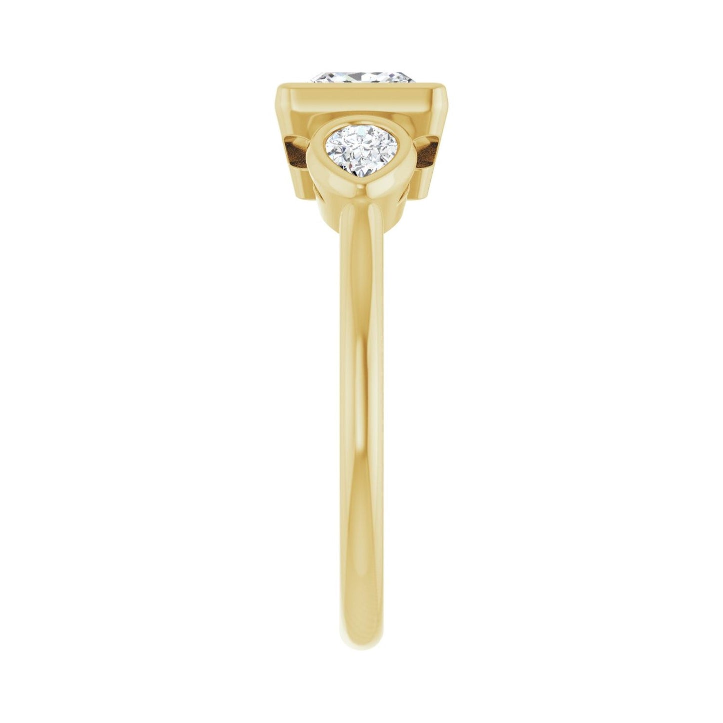 Square Bezel-Set Three-Stone Engagement Ring | Metal Type=14K Yellow Gold | Center Stone Size=1 CT | Image 4