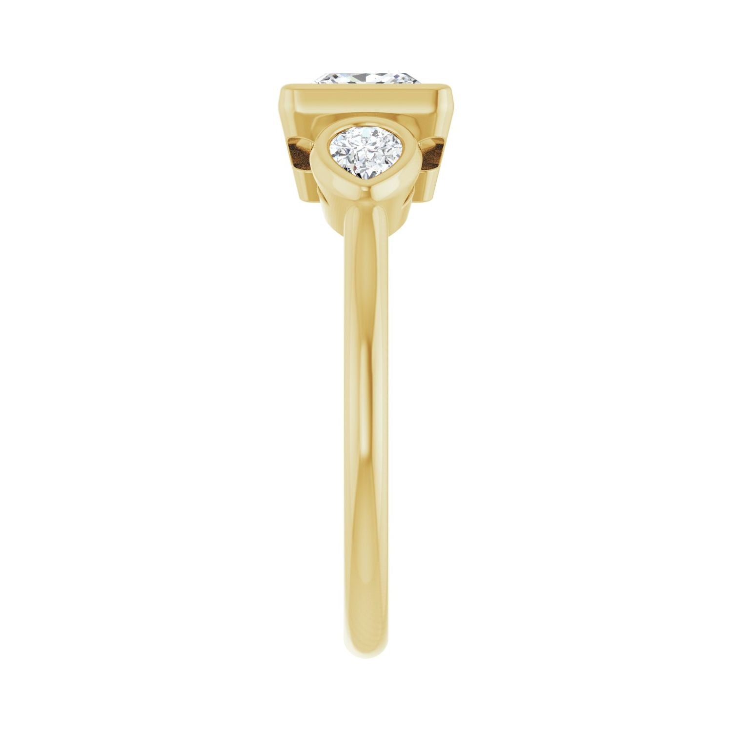 Square Bezel-Set Three-Stone Engagement Ring | Metal Type=14K Yellow Gold | Center Stone Size=1 CT | Image 4