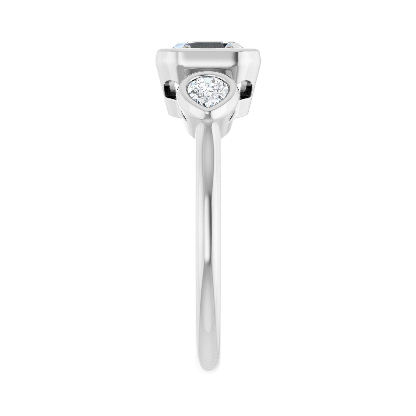 Asscher Bezel-Set Three-Stone Engagement Ring | Metal Type=14K White Gold | Center Stone Size=1 CT | Image 4