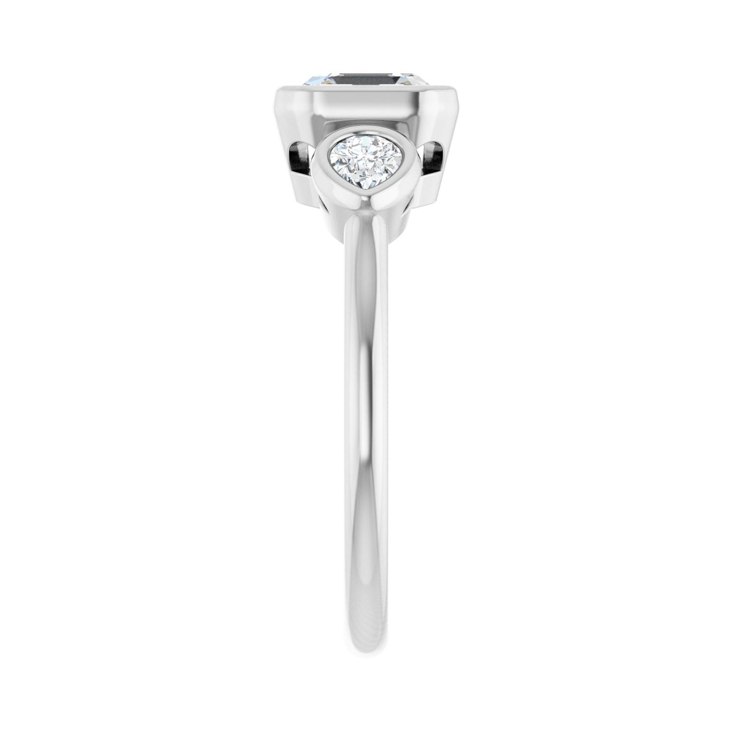 Asscher Bezel-Set Three-Stone Engagement Ring | Metal Type=14K White Gold | Center Stone Size=1 CT | Image 4