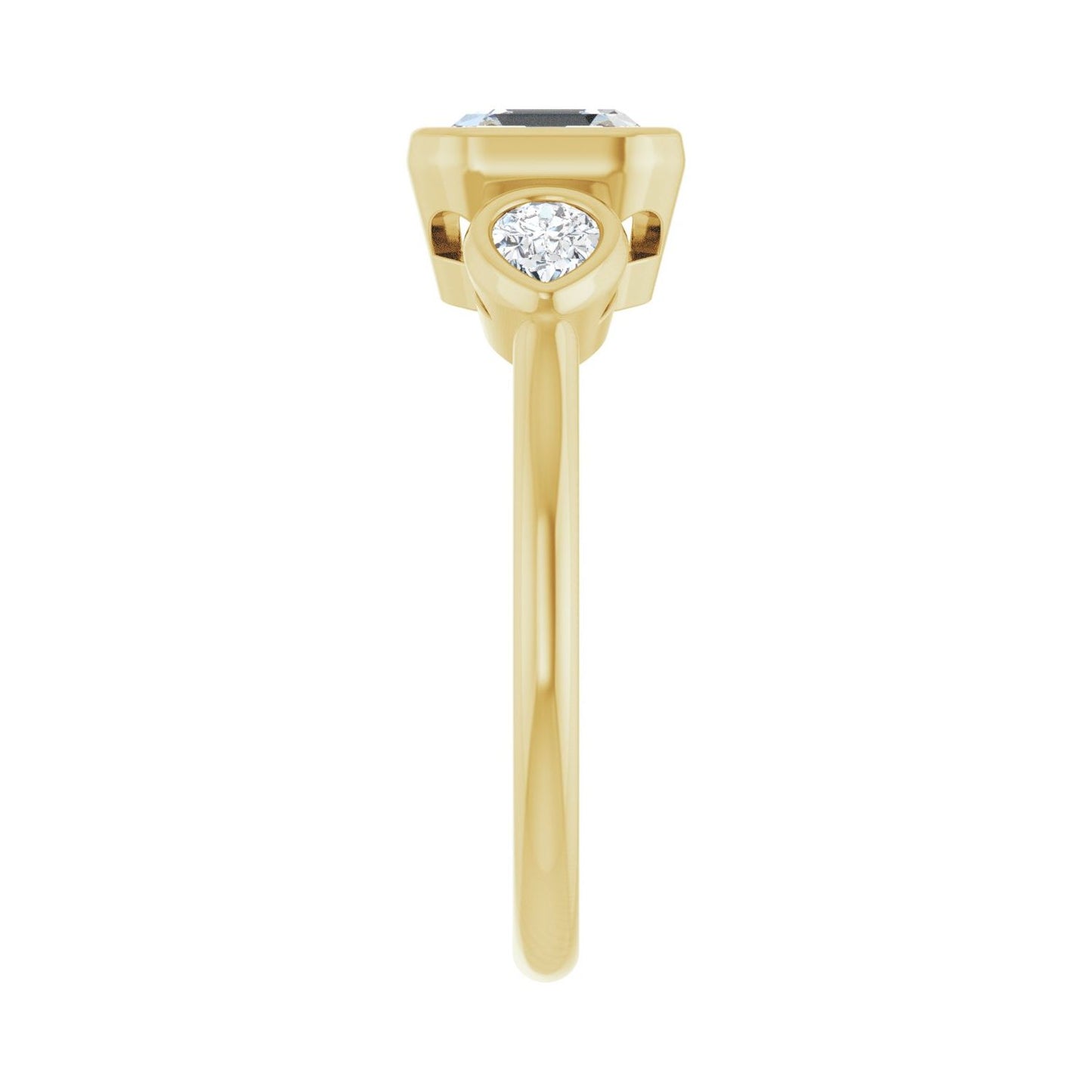 Asscher Bezel-Set Three-Stone Engagement Ring | Metal Type=14K Yellow Gold | Center Stone Size=1 CT | Image 4