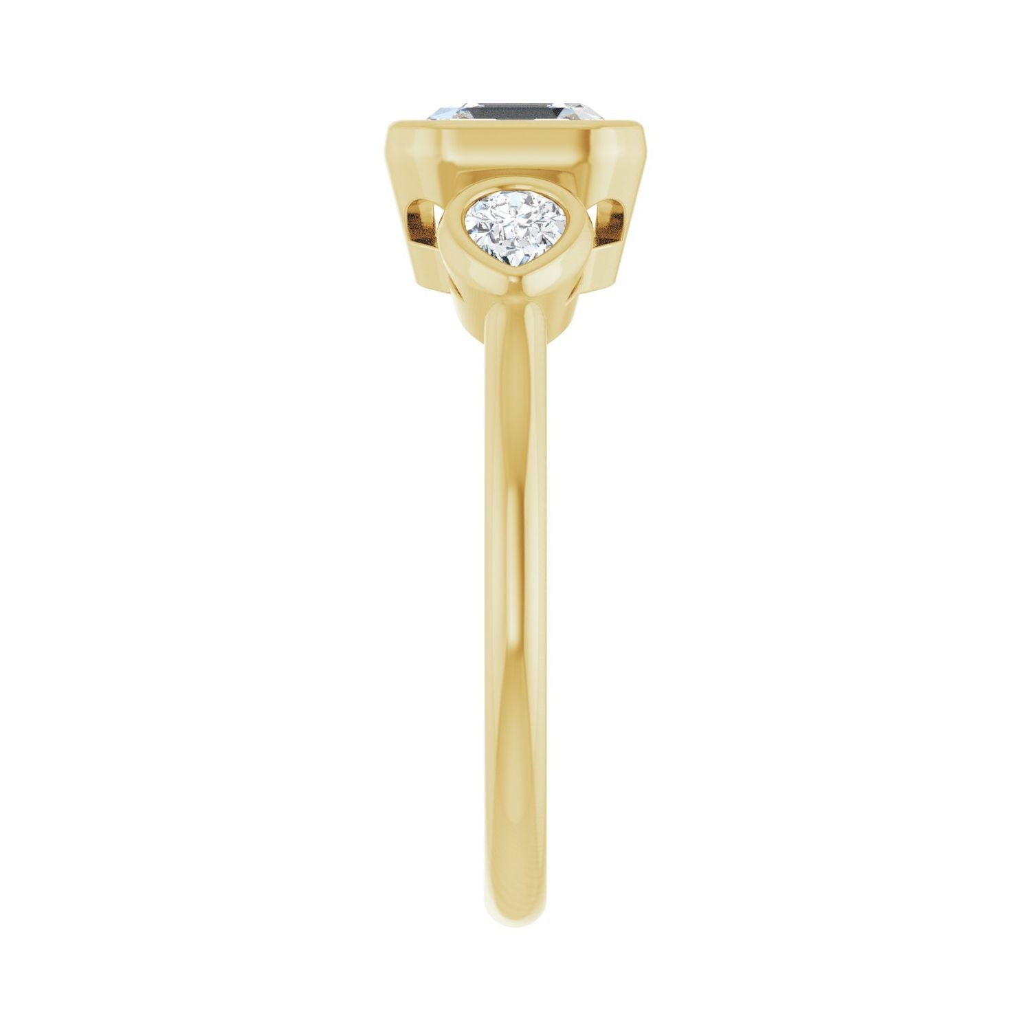 Asscher Bezel-Set Three-Stone Engagement Ring | Metal Type=14K Yellow Gold | Center Stone Size=1 CT | Image 4