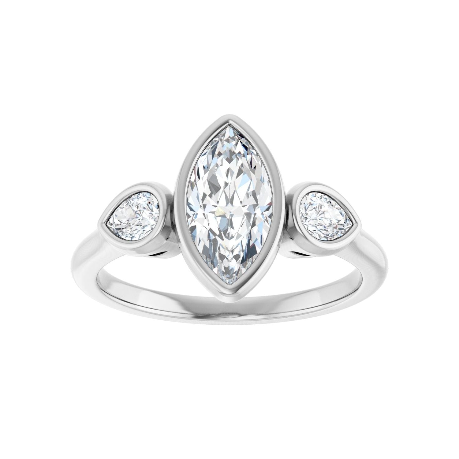 Marquise Bezel-Set Three-Stone Engagement Ring | Metal Type=14K White Gold | Center Stone Size=1 CT | Image 3