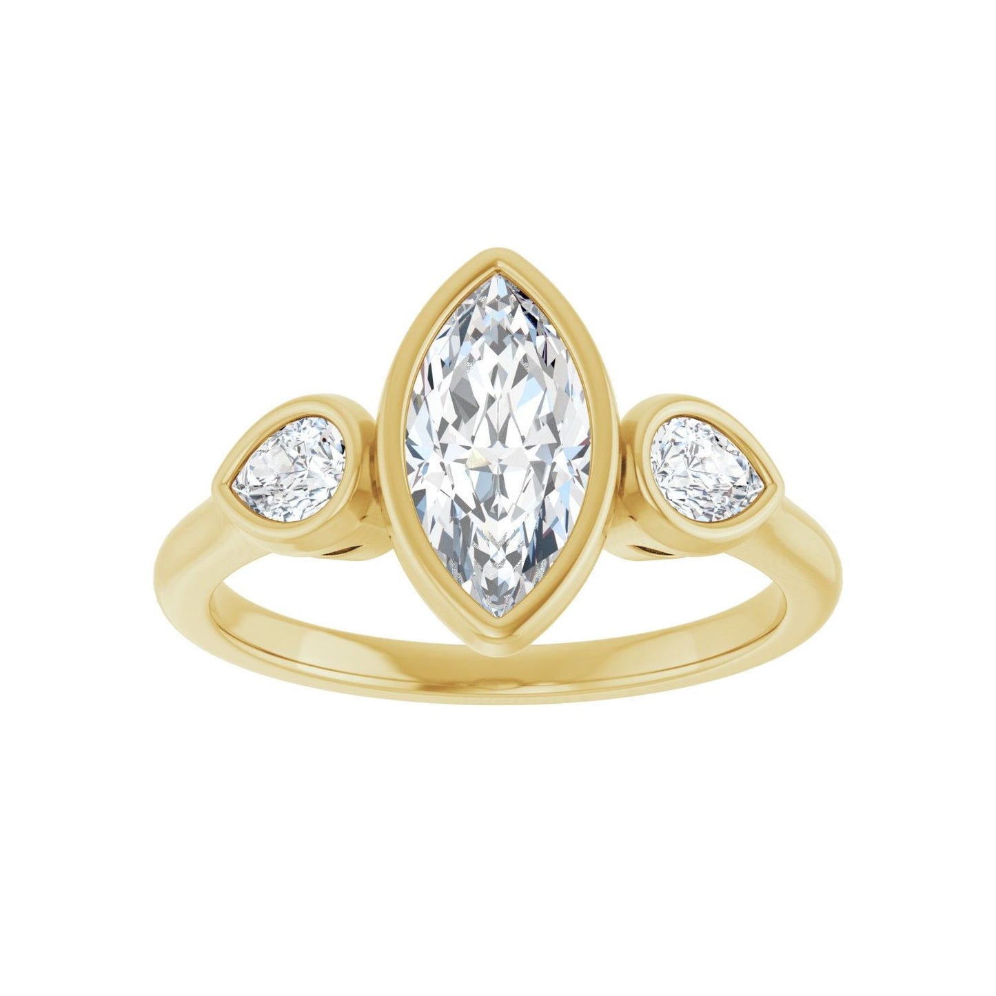 Marquise Bezel-Set Three-Stone Engagement Ring | Metal Type=14K Yellow Gold | Center Stone Size=1 CT | Image 3