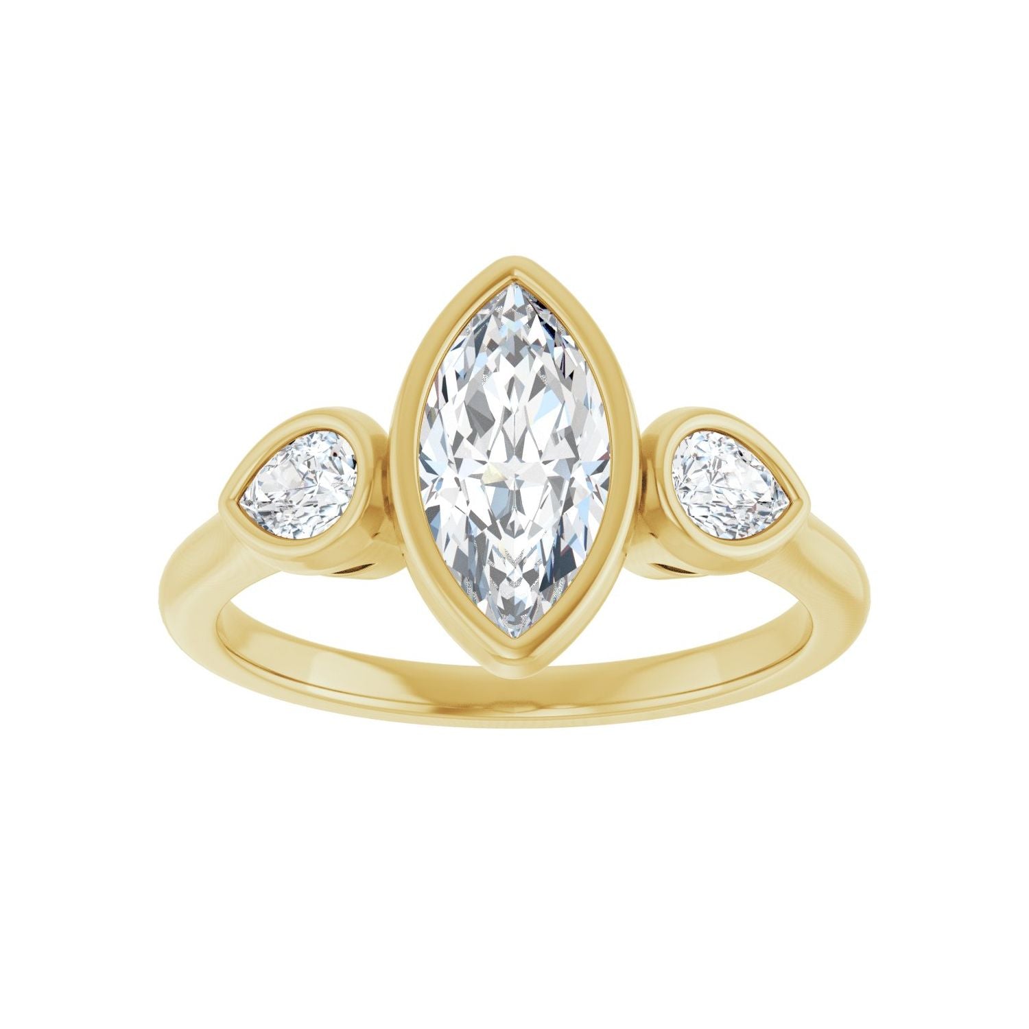 Marquise Bezel-Set Three-Stone Engagement Ring | Metal Type=14K Yellow Gold | Center Stone Size=1 CT | Image 3