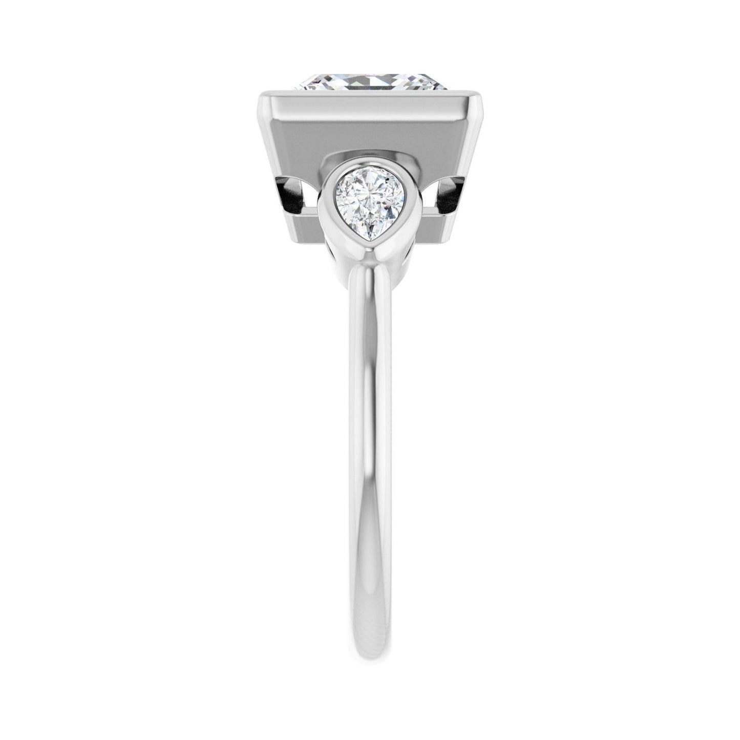 Square Bezel-Set Three-Stone Engagement Ring | Metal Type=14K White Gold | Center Stone Size=3 CT | Image 4