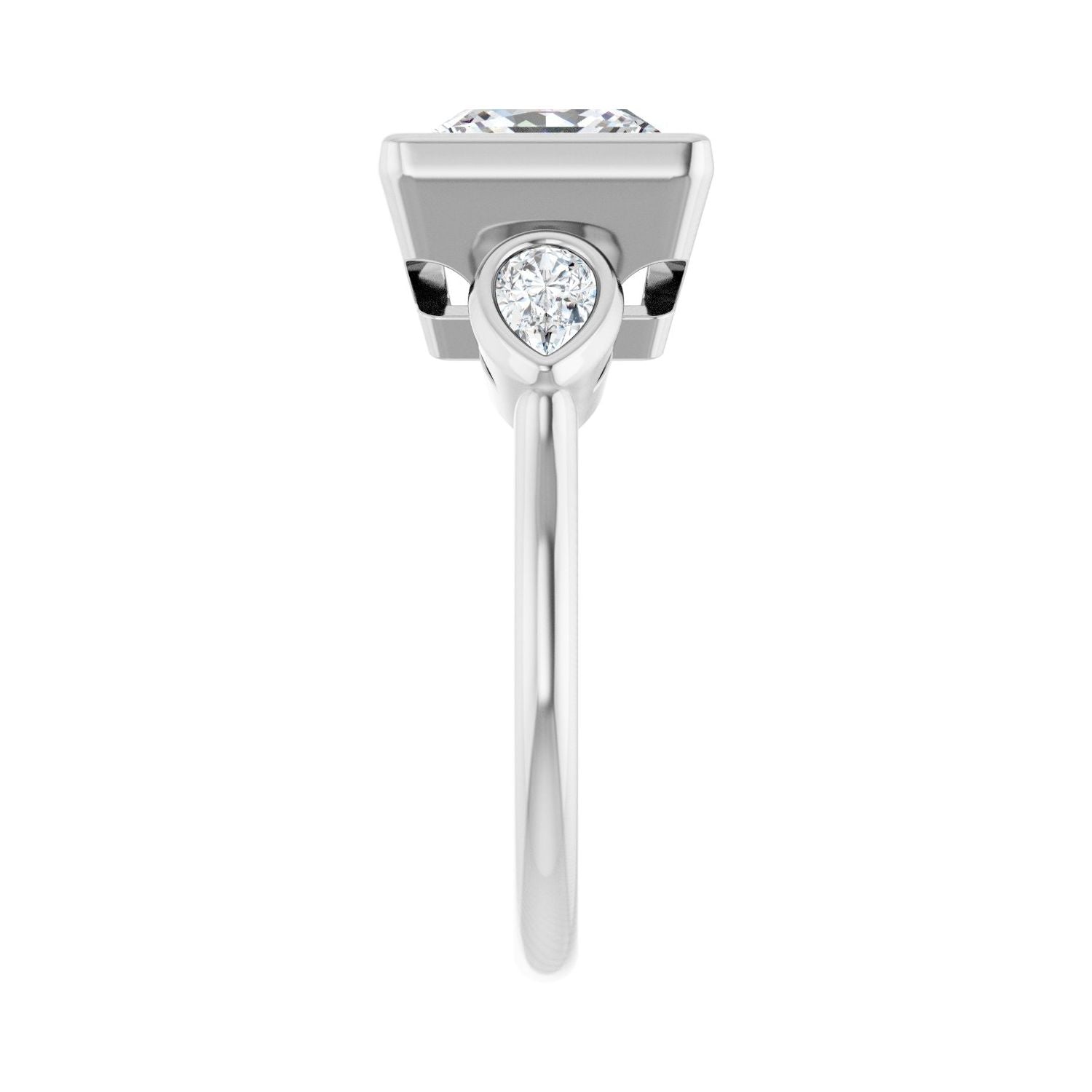 Square Bezel-Set Three-Stone Engagement Ring | Metal Type=14K White Gold | Center Stone Size=3 CT | Image 4