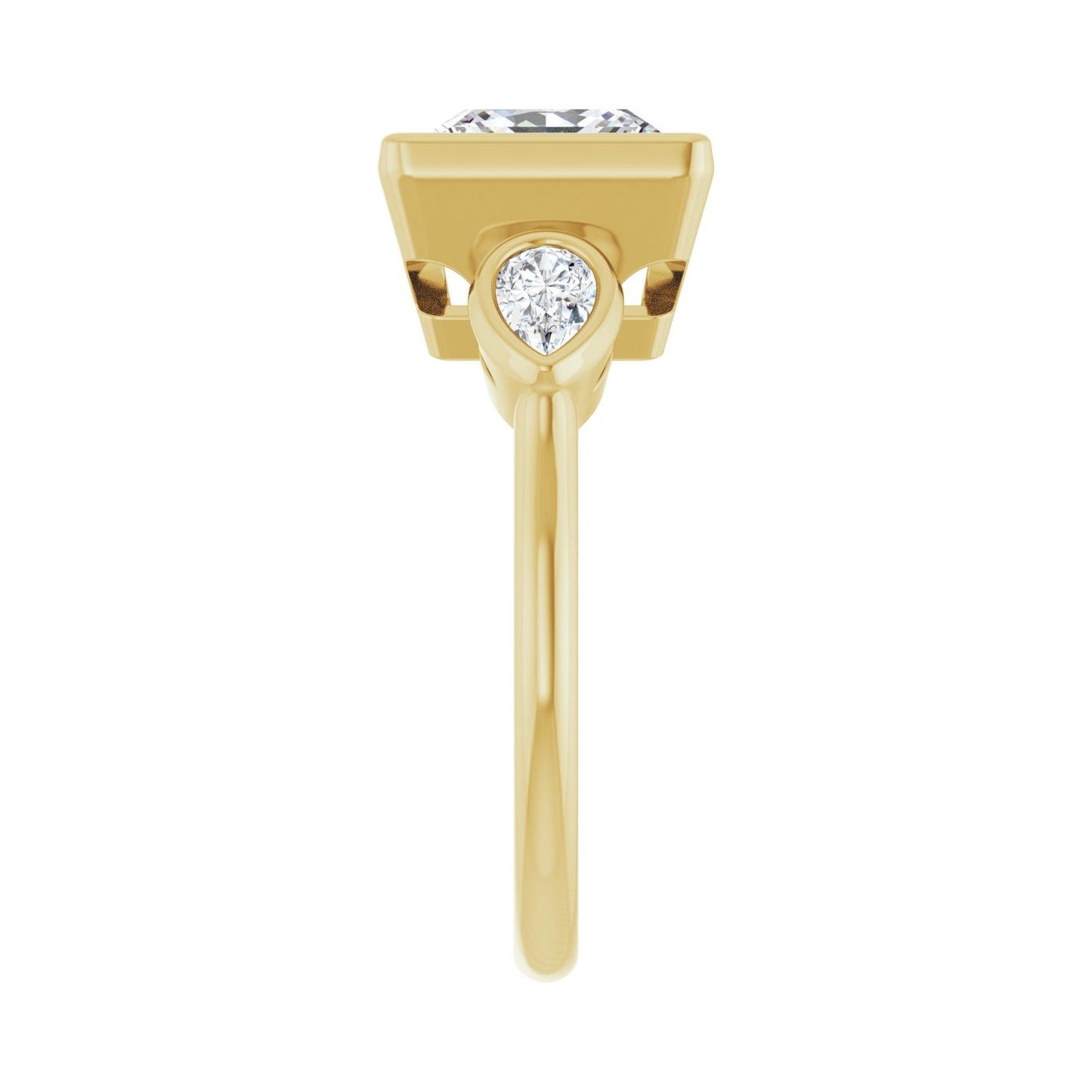 Square Bezel-Set Three-Stone Engagement Ring | Metal Type=14K Yellow Gold | Center Stone Size=3 CT | Image 4