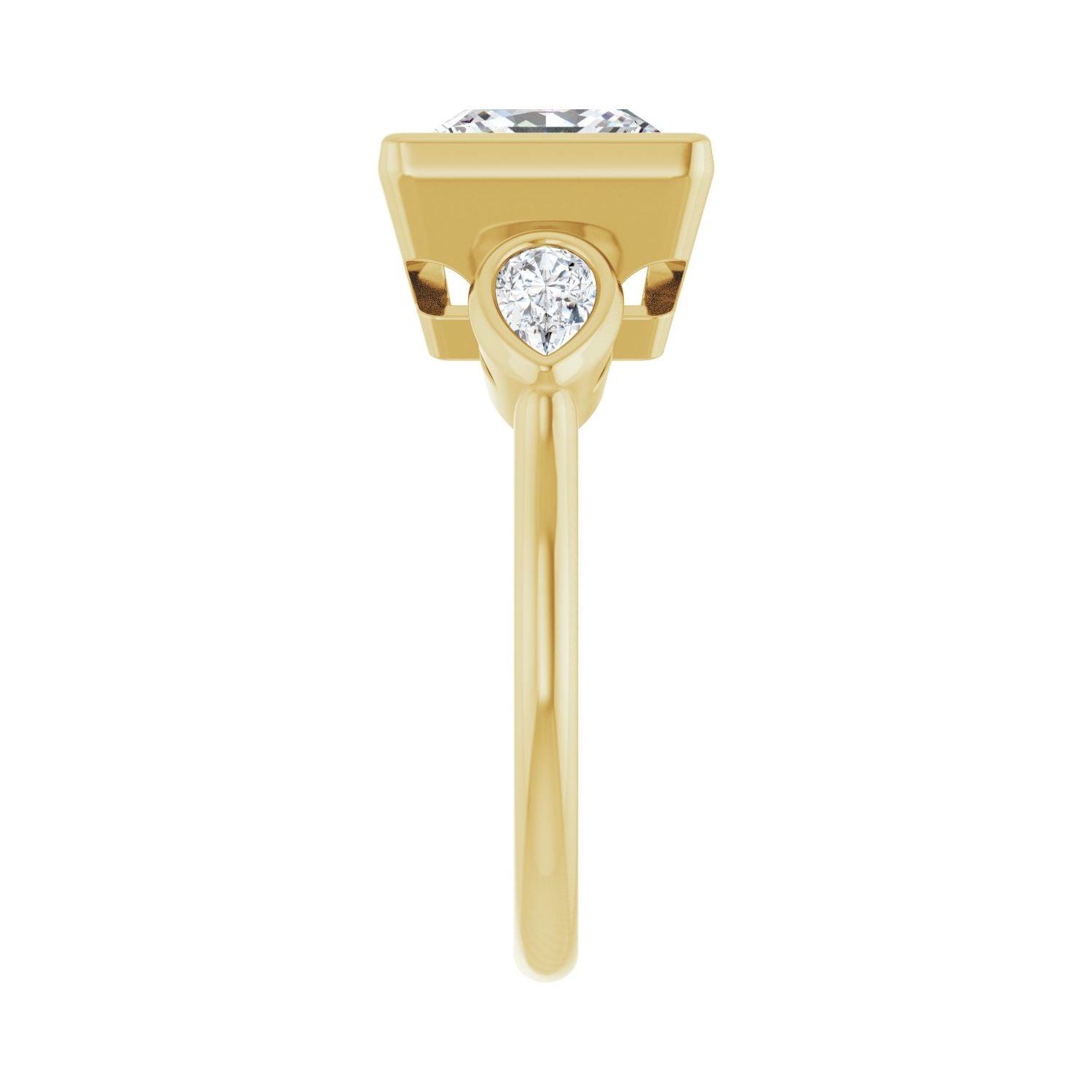 Square Bezel-Set Three-Stone Engagement Ring | Metal Type=14K Yellow Gold | Center Stone Size=3 CT | Image 4