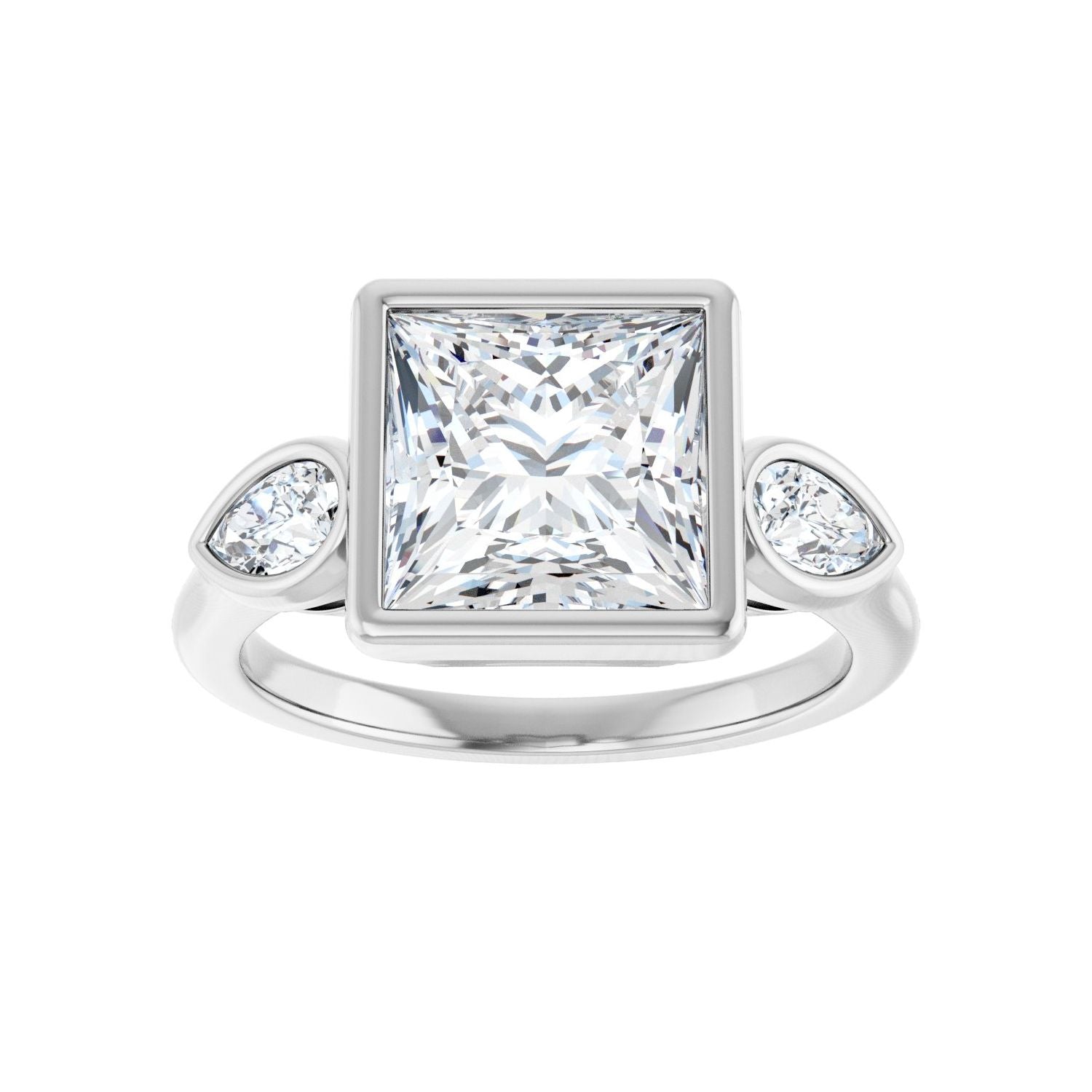 Square Bezel-Set Three-Stone Engagement Ring | Metal Type=14K White Gold | Center Stone Size=3 CT | Image 3