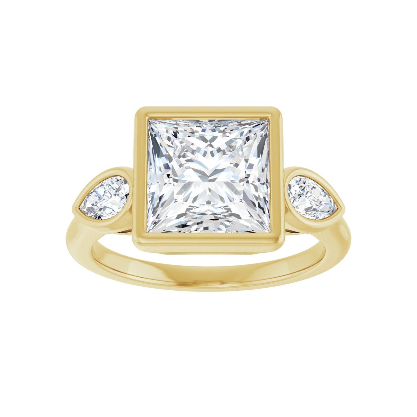 Square Bezel-Set Three-Stone Engagement Ring | Metal Type=14K Yellow Gold | Center Stone Size=3 CT | Image 3
