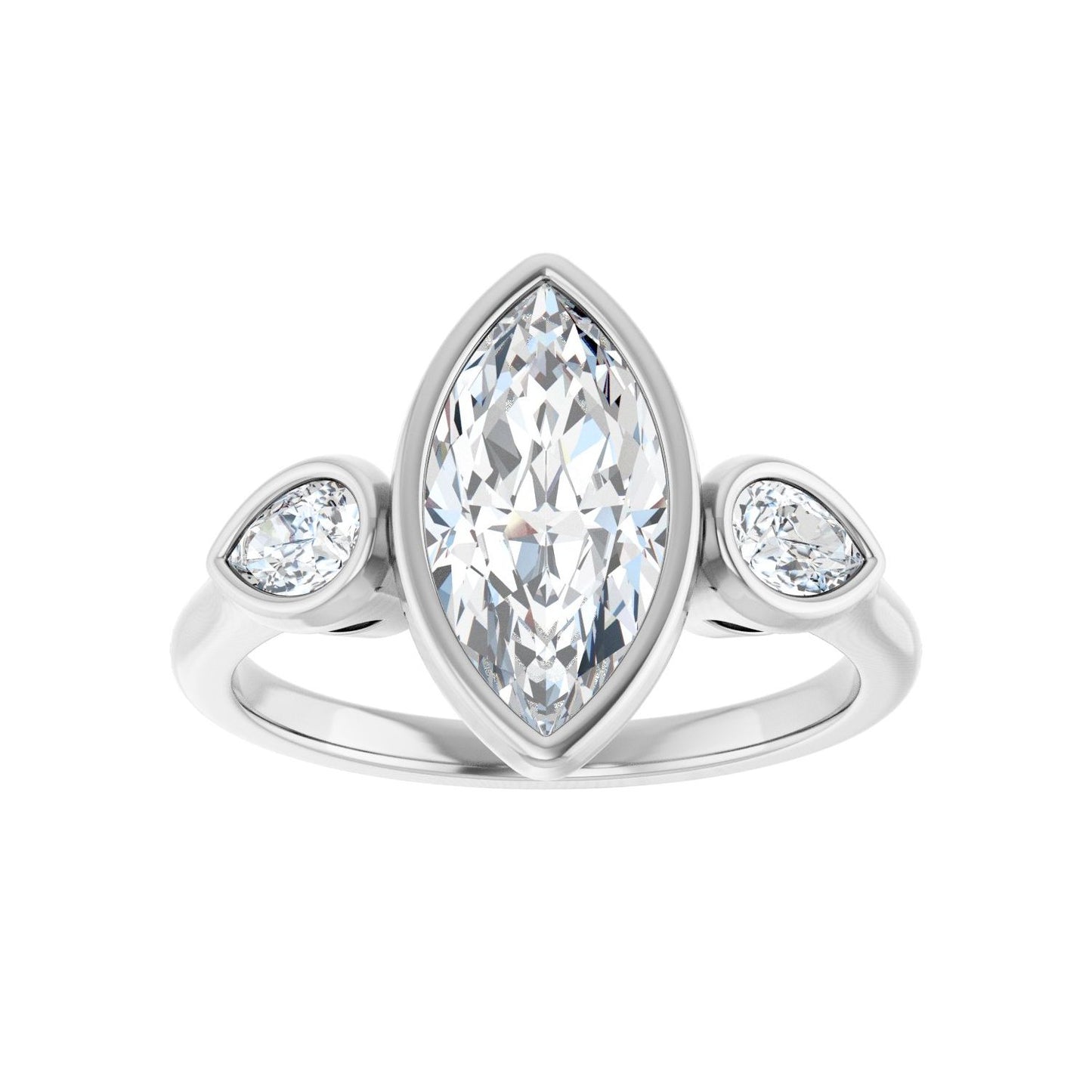 Marquise Bezel-Set Three-Stone Engagement Ring | Metal Type=14K White Gold | Center Stone Size=1.5 CT | Image 3