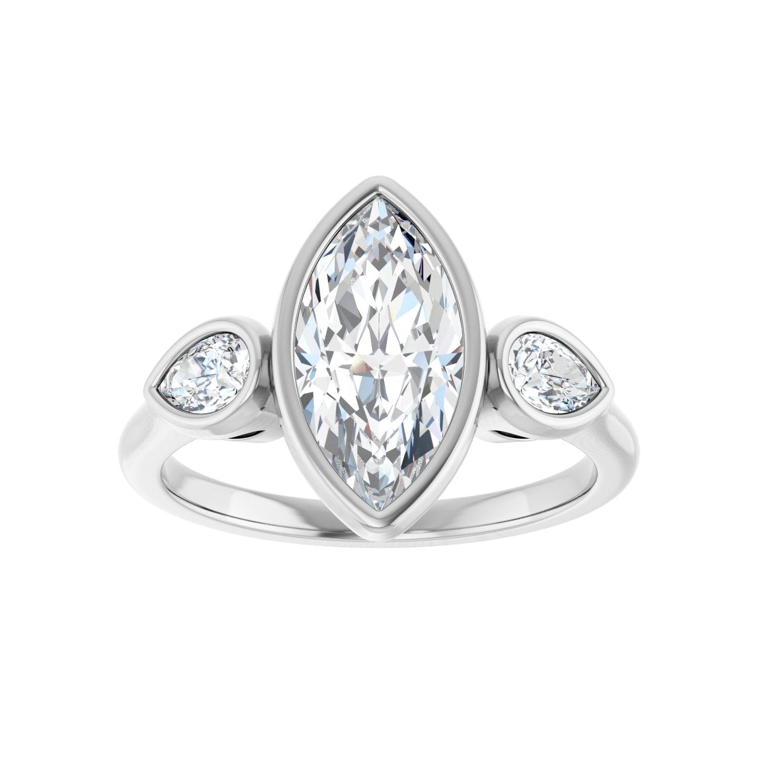 Marquise Bezel-Set Three-Stone Engagement Ring | Metal Type=14K White Gold | Center Stone Size=1.5 CT | Image 3