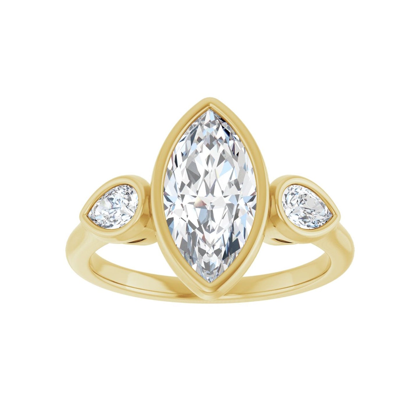 Marquise Bezel-Set Three-Stone Engagement Ring | Metal Type=14K Yellow Gold | Center Stone Size=1.5 CT | Image 3