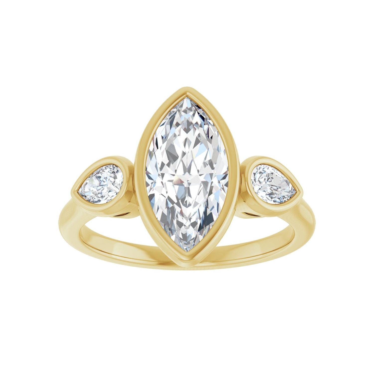 Marquise Bezel-Set Three-Stone Engagement Ring | Metal Type=14K Yellow Gold | Center Stone Size=1.5 CT | Image 3
