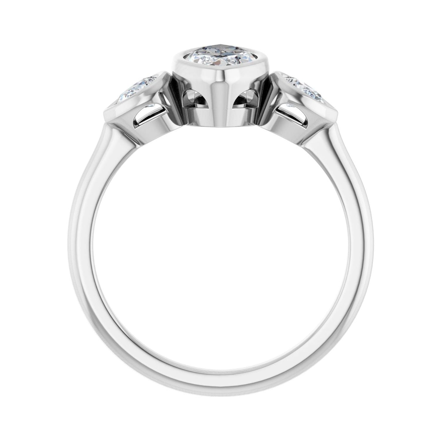 Marquise Bezel-Set Three-Stone Engagement Ring | Metal Type=14K White Gold | Center Stone Size=1 CT | Image 2