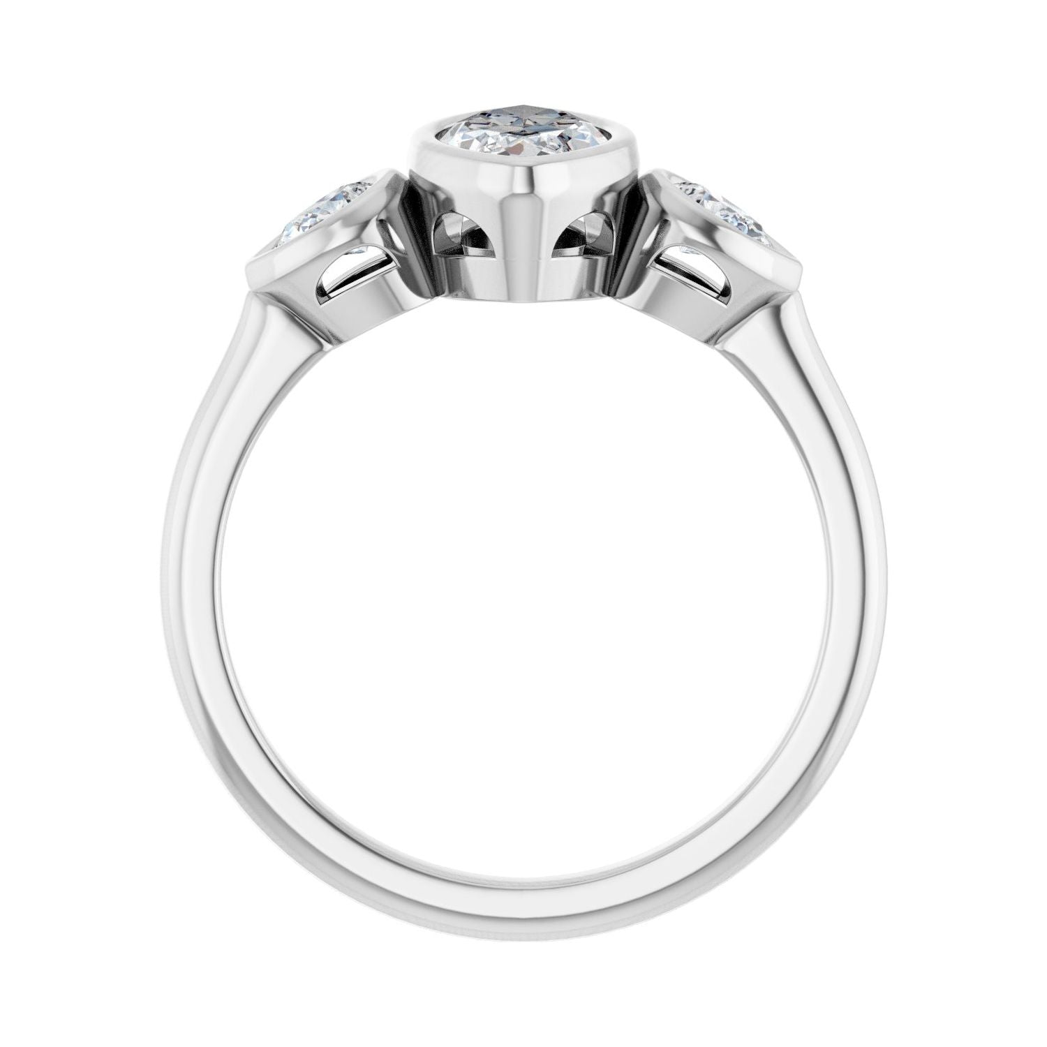Marquise Bezel-Set Three-Stone Engagement Ring | Metal Type=14K White Gold | Center Stone Size=1 CT | Image 2