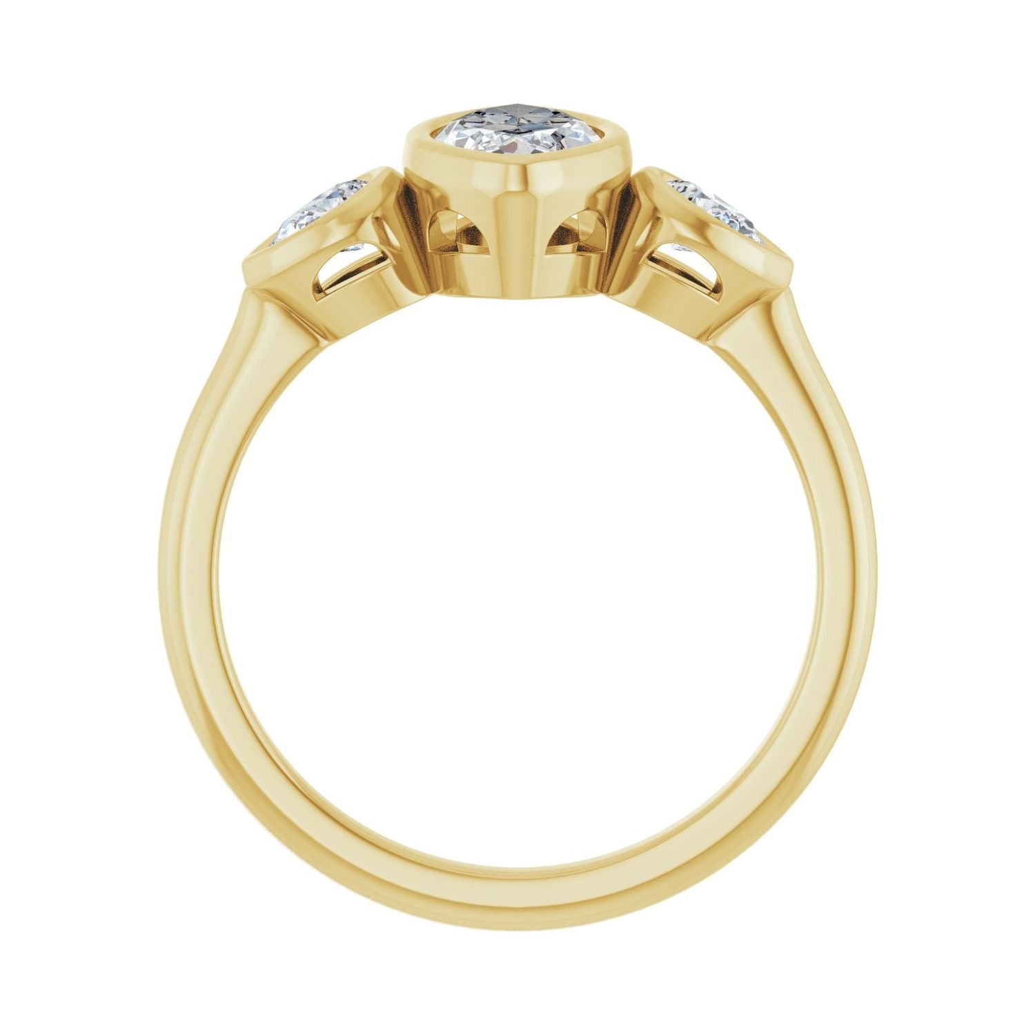 Marquise Bezel-Set Three-Stone Engagement Ring | Metal Type=14K Yellow Gold | Center Stone Size=1 CT | Image 2