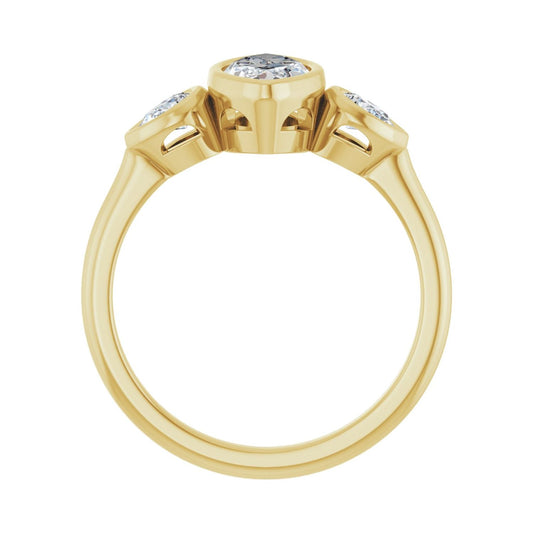 Marquise Bezel-Set Three-Stone Engagement Ring | Metal Type=14K Yellow Gold | Center Stone Size=1 CT | Image 2