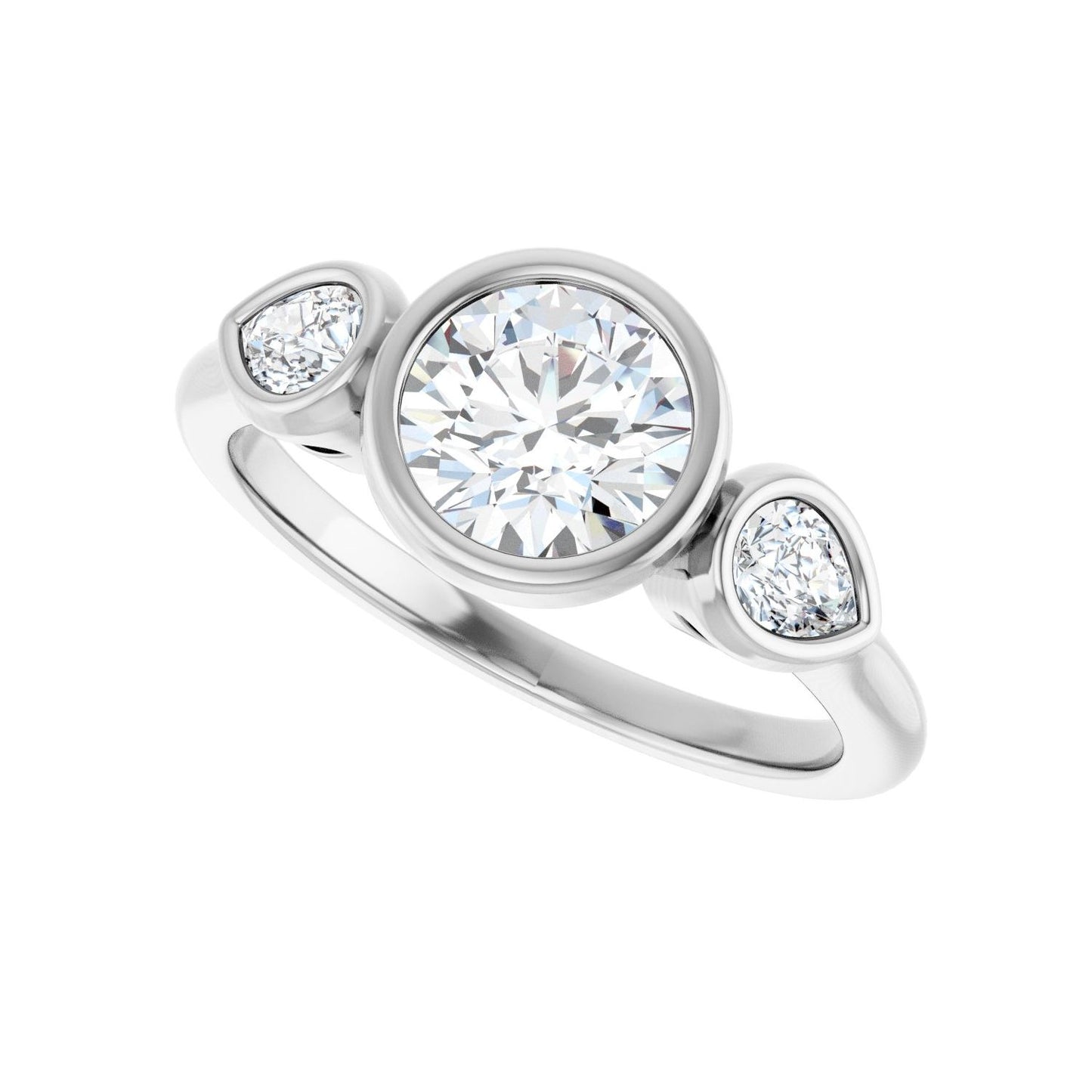 Round Bezel-Set Three-Stone Engagement Ring | Metal Type=14K White Gold | Center Stone Size=1 CT | Image 5