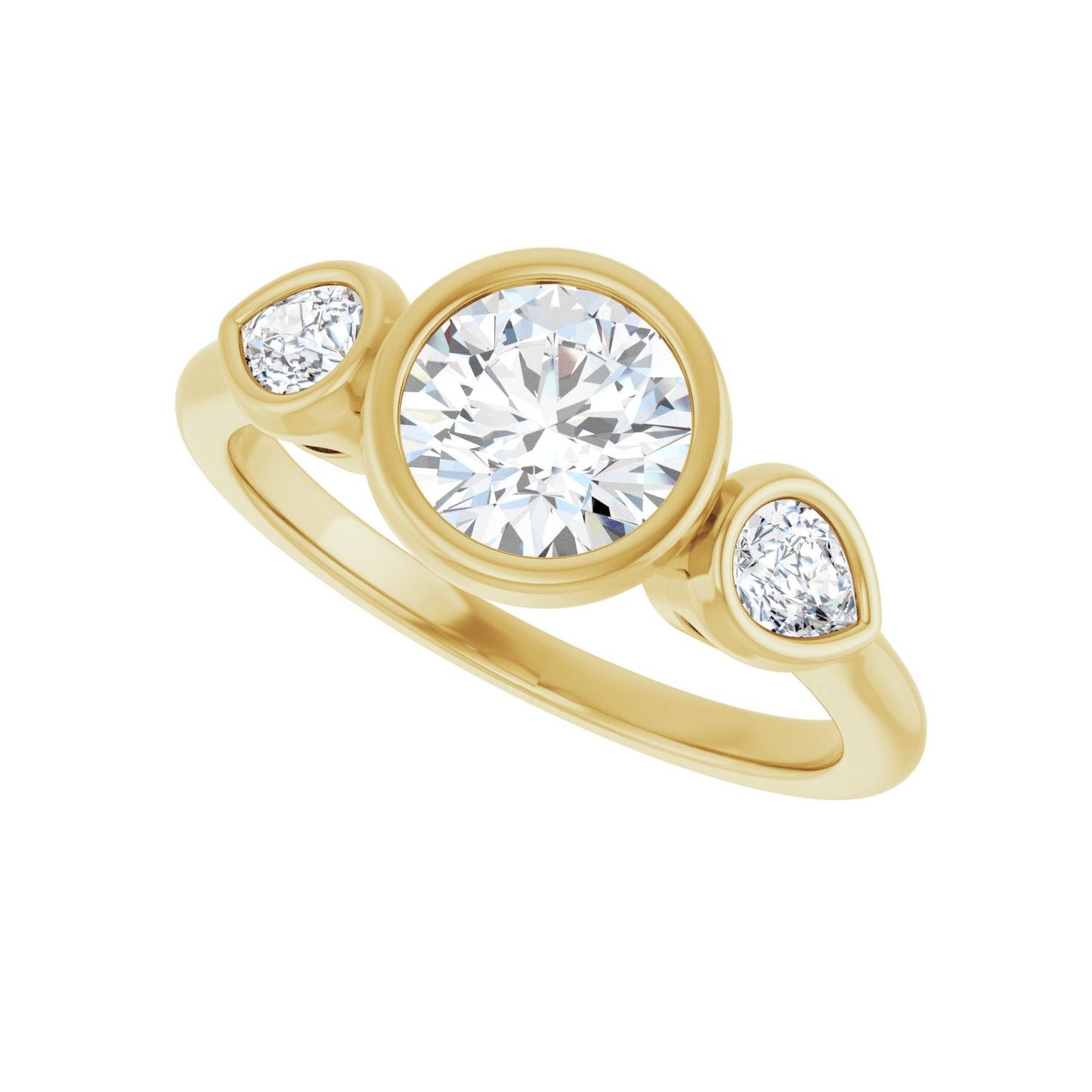 Round Bezel-Set Three-Stone Engagement Ring | Metal Type=14K Yellow Gold | Center Stone Size=1 CT | Image 5