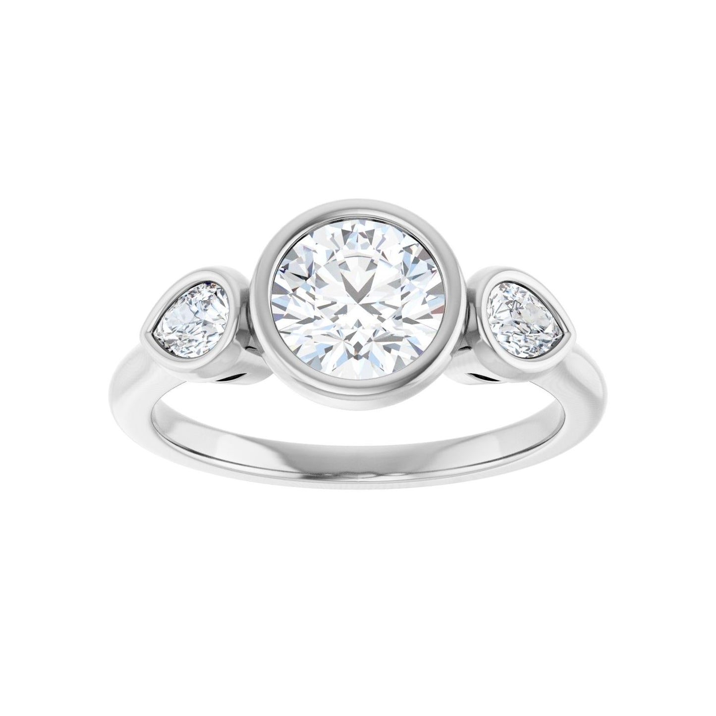 Round Bezel-Set Three-Stone Engagement Ring | Metal Type=14K White Gold | Center Stone Size=1 CT | Image 3