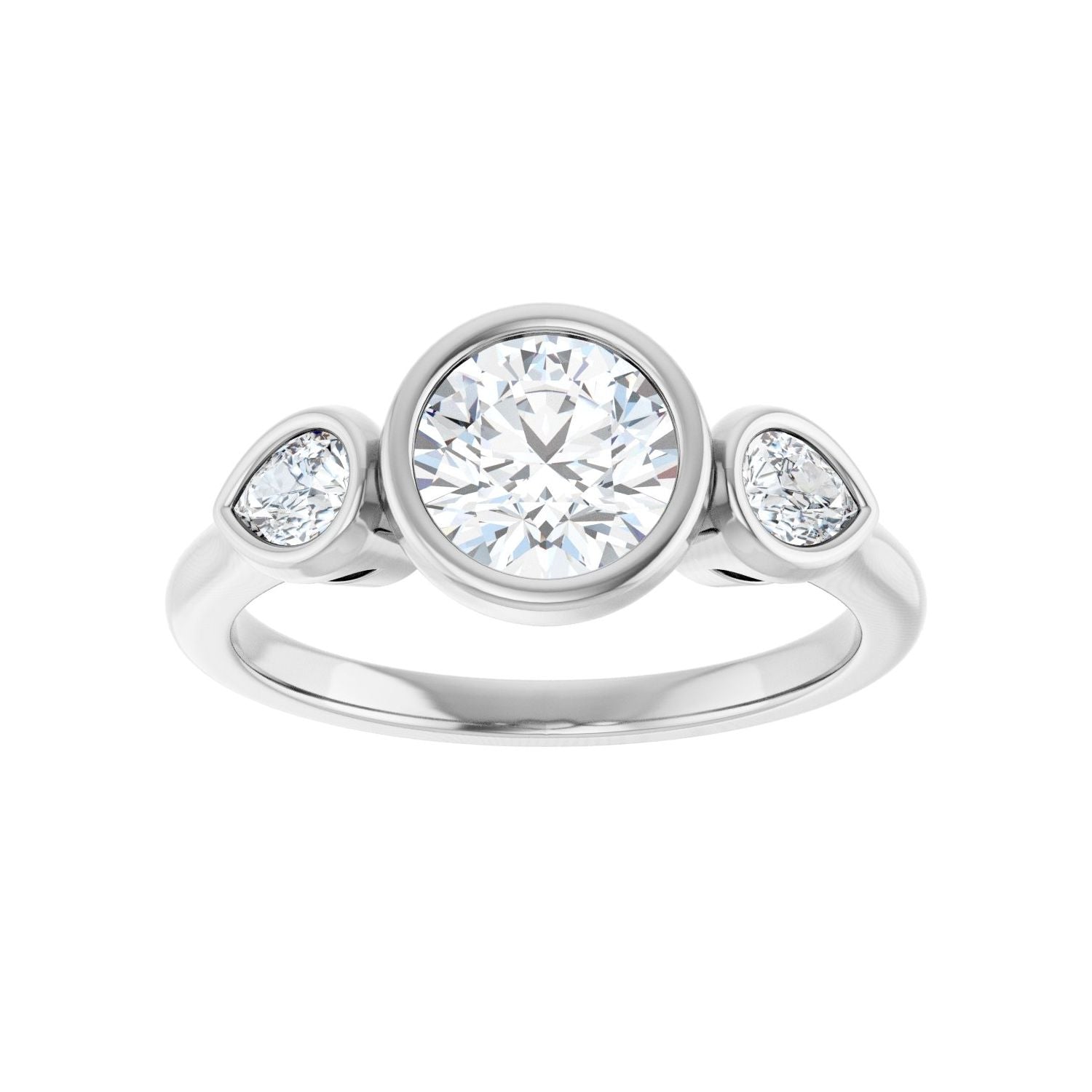 Round Bezel-Set Three-Stone Engagement Ring | Metal Type=14K White Gold | Center Stone Size=1 CT | Image 3