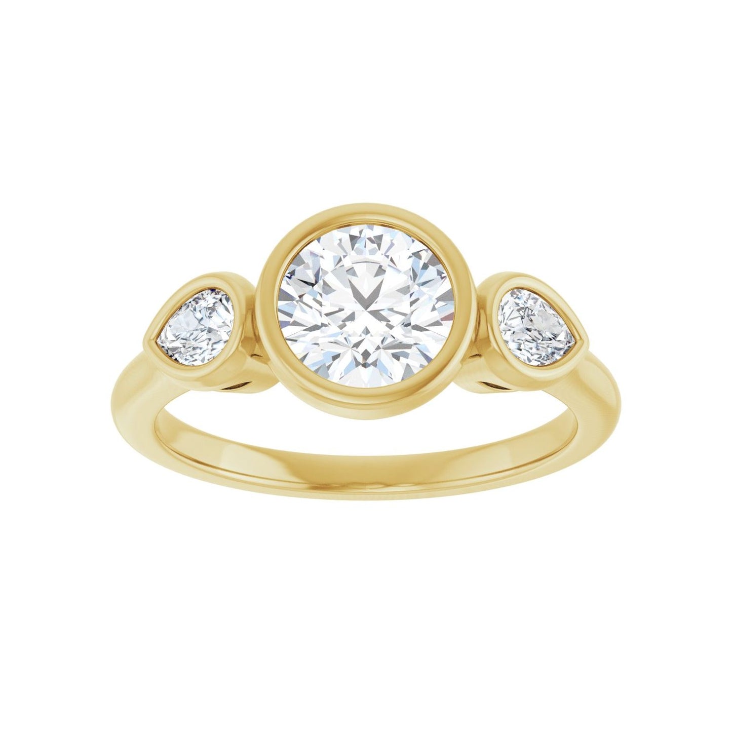 Round Bezel-Set Three-Stone Engagement Ring | Metal Type=14K Yellow Gold | Center Stone Size=1 CT | Image 3
