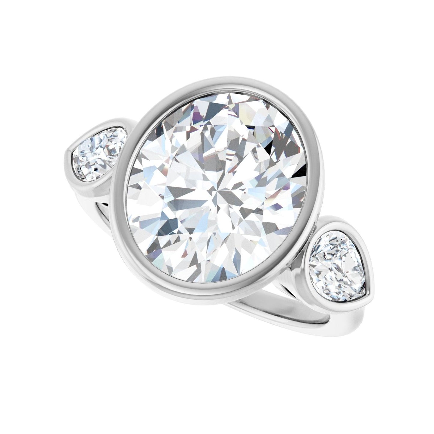 Oval Bezel-Set Three-Stone Engagement Ring | Metal Type=14K White Gold | Center Stone Size=3 CT | Image 5