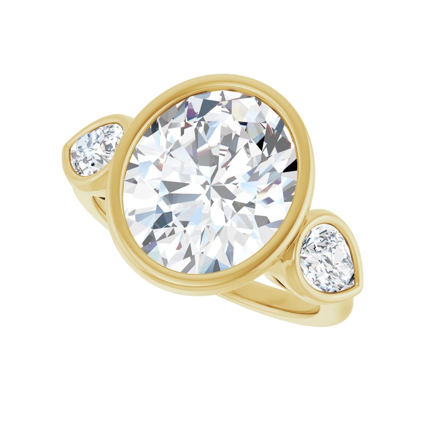 Oval Bezel-Set Three-Stone Engagement Ring | Metal Type=14K Yellow Gold | Center Stone Size=3 CT | Image 5