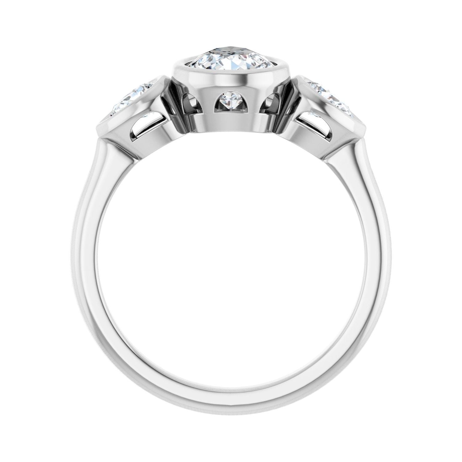 Pear Bezel-Set Three-Stone Engagement Ring | Metal Type=14K White Gold | Center Stone Size=1.5 CT | Image 2
