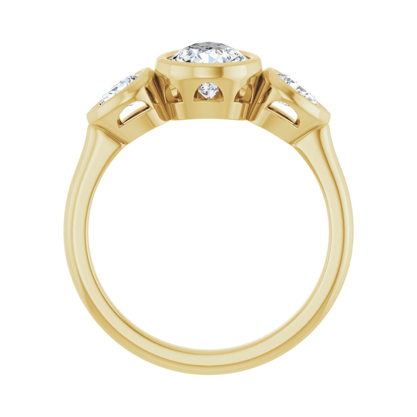 Pear Bezel-Set Three-Stone Engagement Ring | Metal Type=14K Yellow Gold | Center Stone Size=1.5 CT | Image 2