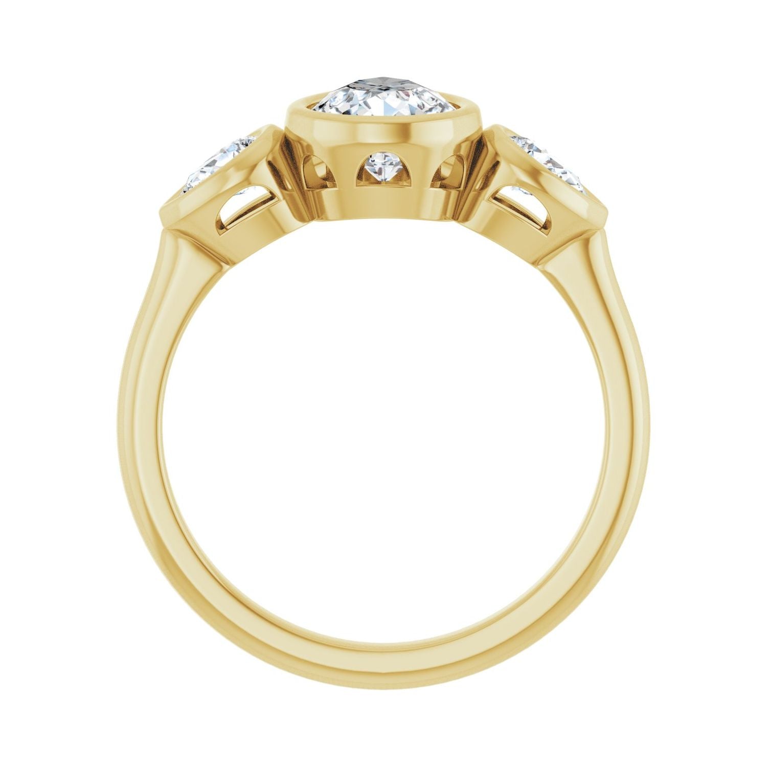 Pear Bezel-Set Three-Stone Engagement Ring | Metal Type=14K Yellow Gold | Center Stone Size=1.5 CT | Image 2