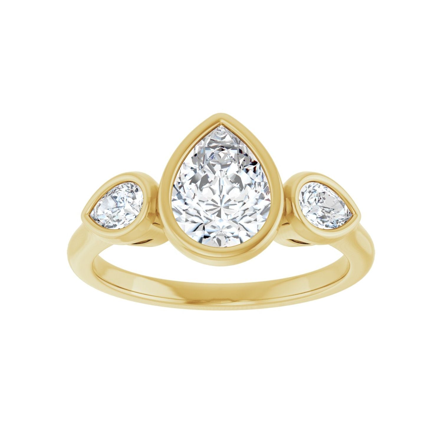 Pear Bezel-Set Three-Stone Engagement Ring | Metal Type=14K Yellow Gold | Center Stone Size=1.5 CT | Image 3